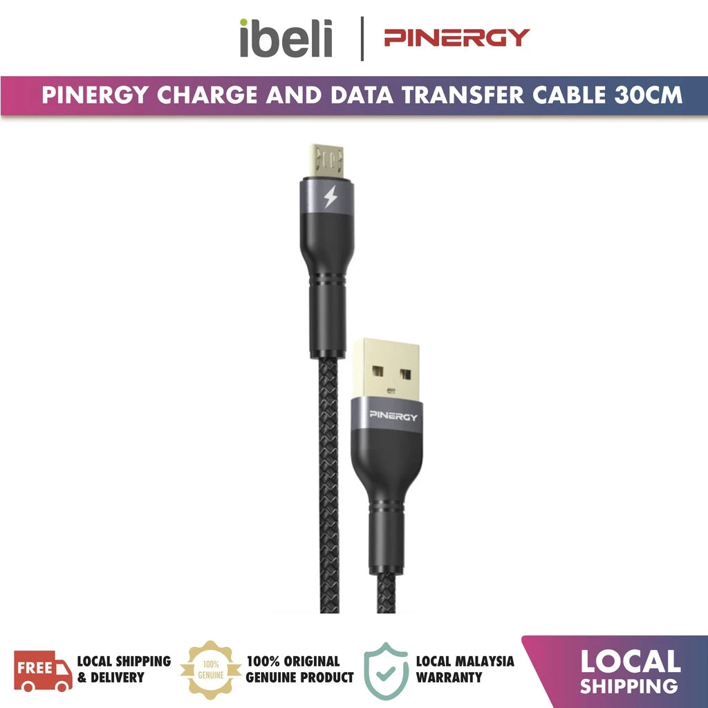 PINERGY Gold Metal Head Fast Charge and Data Cable Compatible with iPh (30cm)