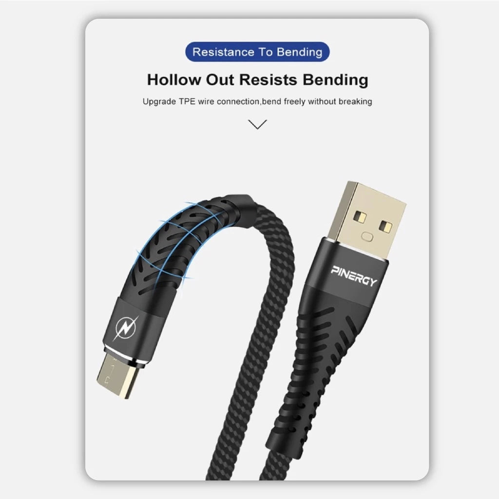 PINERGY Gold Metal Head Fast Charge and Data Transfer Cable Compatible with iPh (1M)