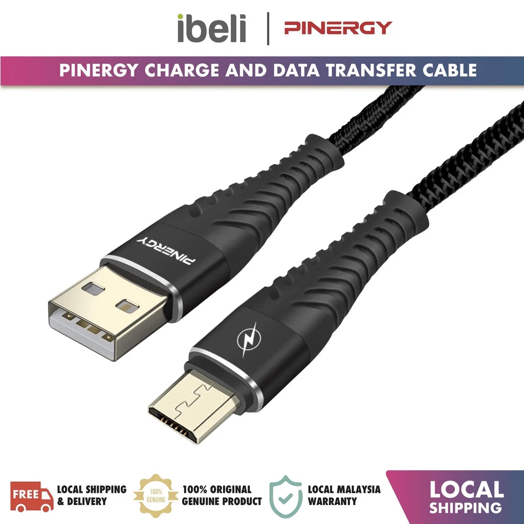 PINERGY Gold Metal Head Fast Charge and Data Transfer Cable Compatible with iPh (1M)
