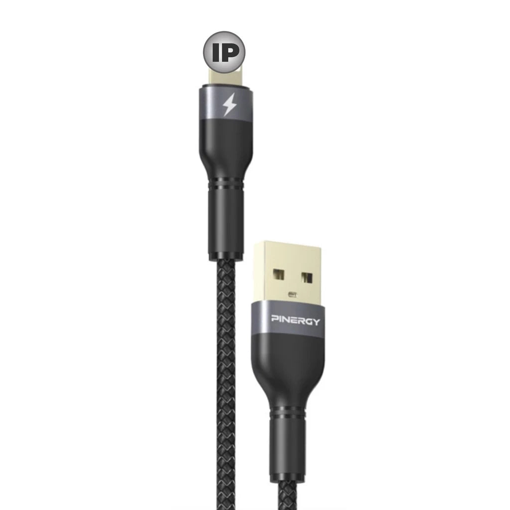 PINERGY Gold Metal Head Fast Charge and Data Cable Compatible with iPh (30cm)