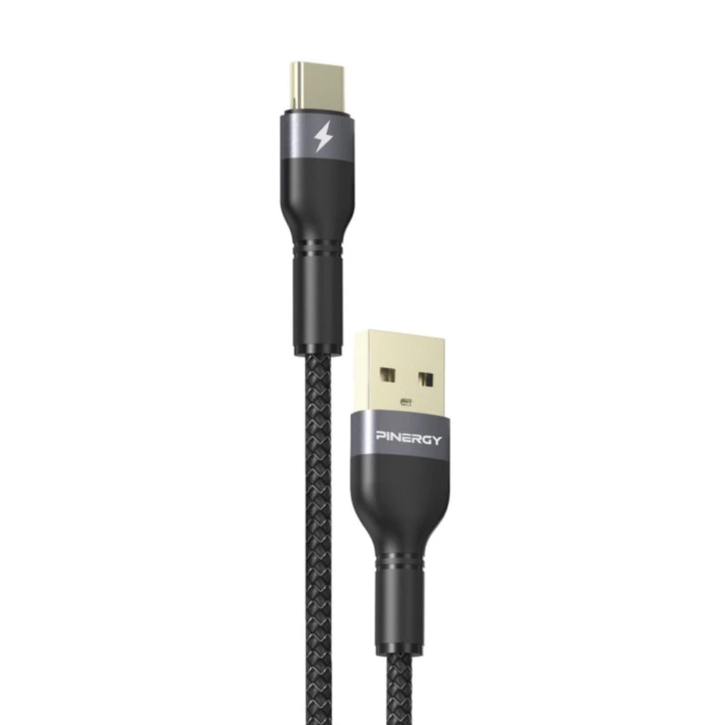 PINERGY Gold Metal Head Fast Charge and Data Cable Compatible with iPh (30cm)