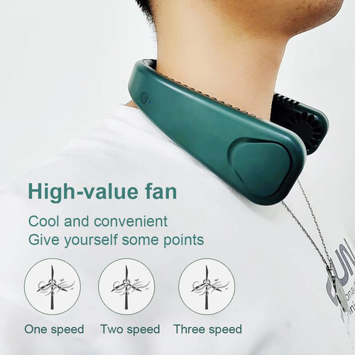 F2 Portable Bladeless Hanging Neck Fan 360 Degree Air Outlets USB Rechargeable Outdoor Sports Lazy Neckband Fan