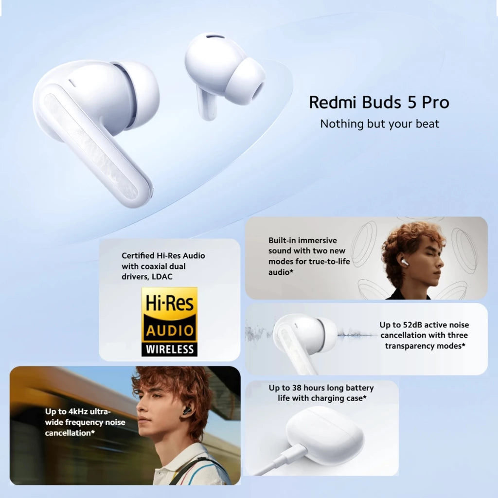 Redmi Buds 5 Pro TWS 52dB ANC Hi-Res Wireless Ultra-Wide Frequency Noise Cancellation 38 Hrs Battery