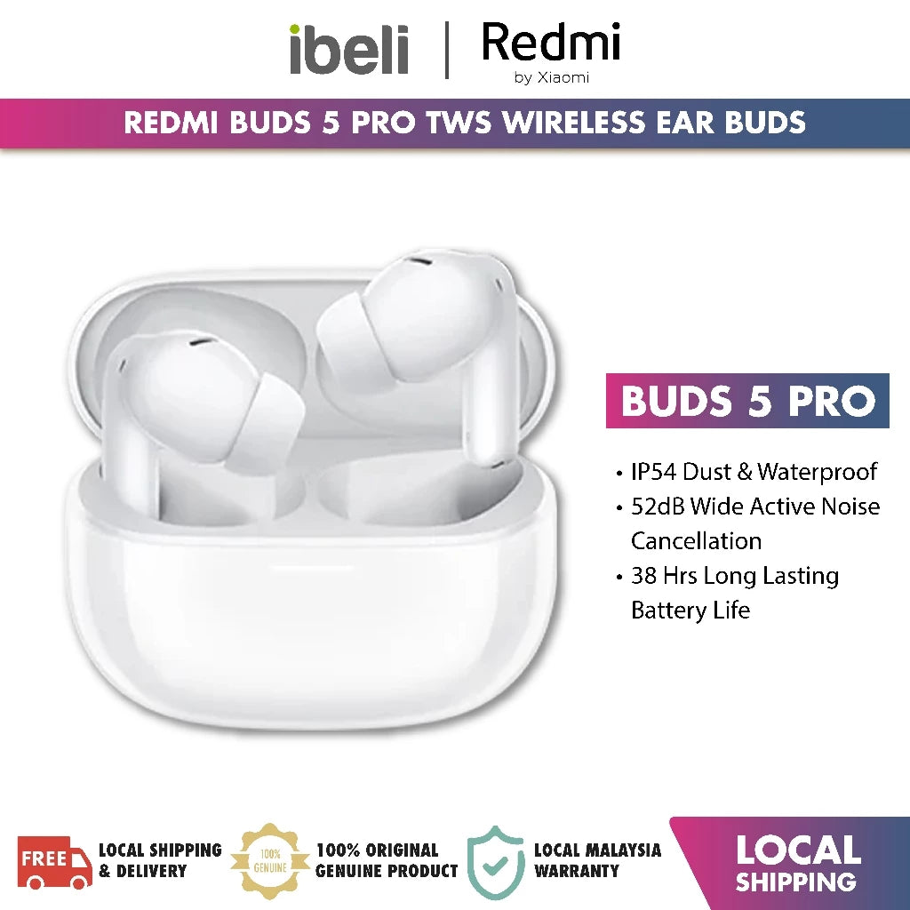 Redmi Buds 5 Pro TWS 52dB ANC Hi-Res Wireless Ultra-Wide Frequency Noise Cancellation 38 Hrs Battery