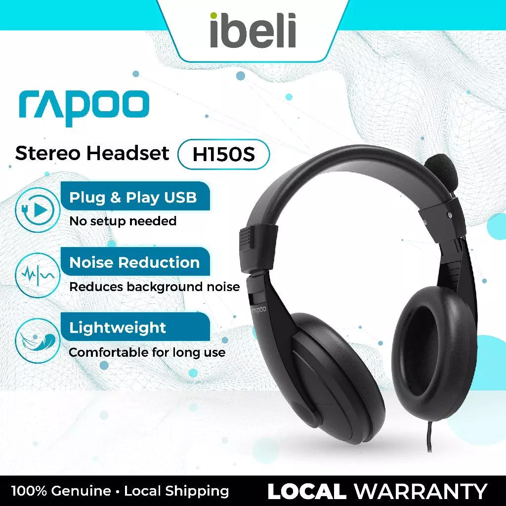 RAPOO H150S 3.5MM USB WIRED STEREO HEADSET / Headset Wired 1.2 Meter Semi-in-ear Earphones HD Quality Music